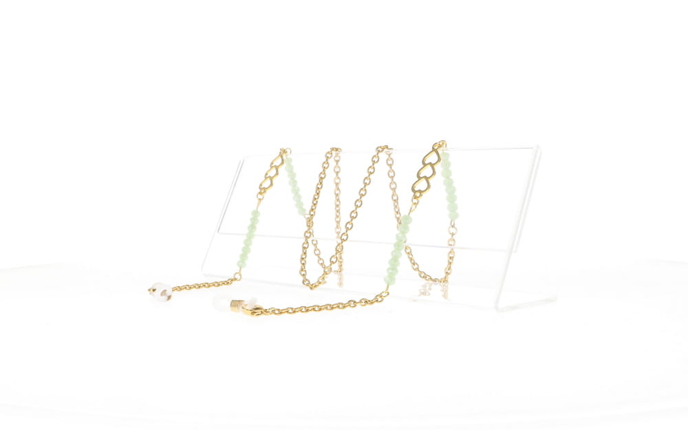 Fifi's World FEL009 FIO DOURADO CORACOES C/ PEDRAS VERDE AGUA