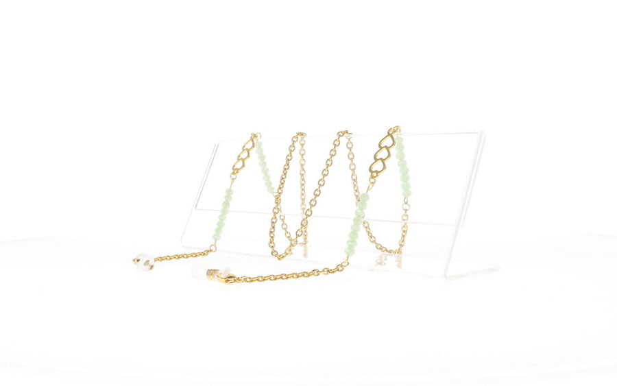 Fifi's World FEL009 FIO DOURADO CORACOES C/ PEDRAS VERDE AGUA